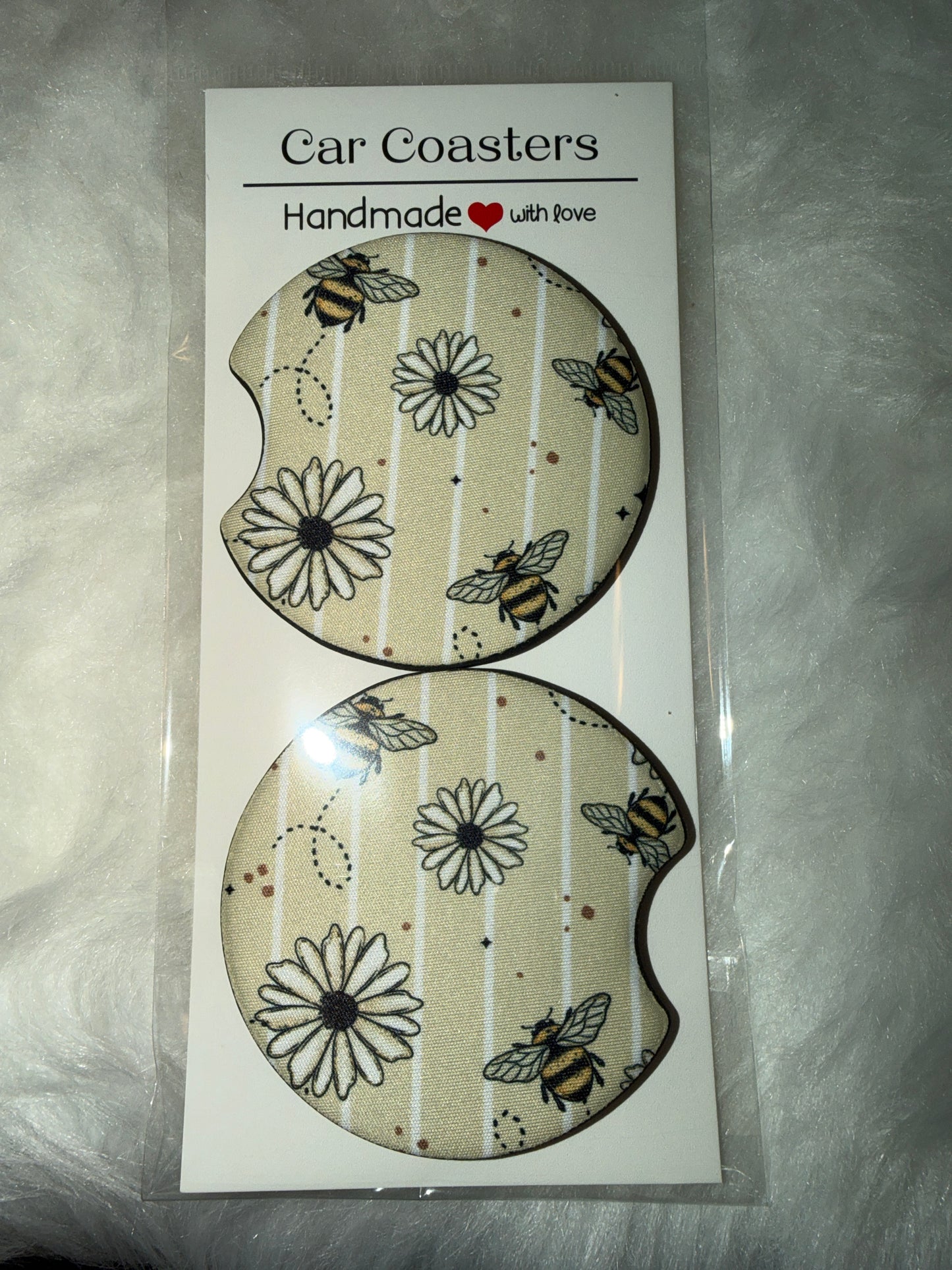 Floral Bees Print Car Coaster Set