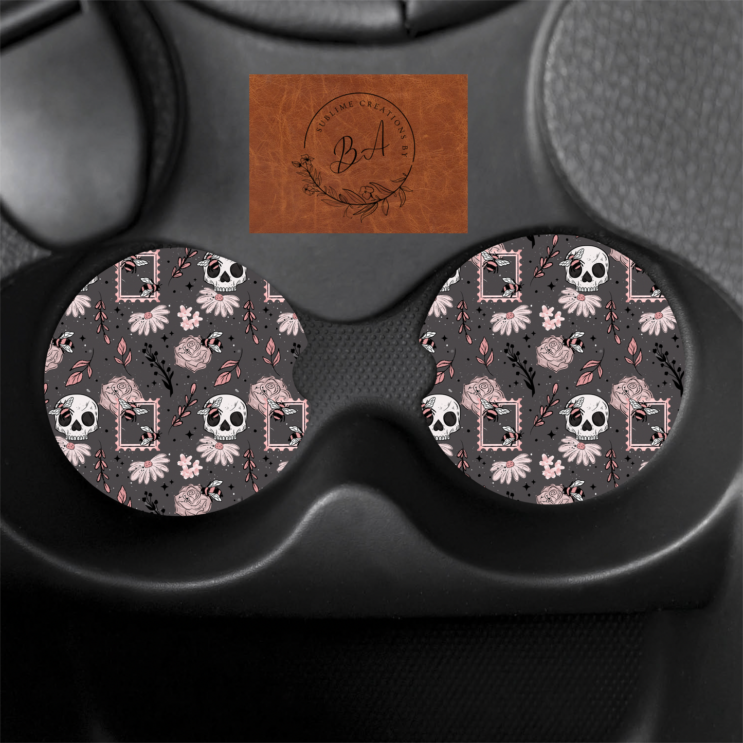 Stories an Struggles Skellies Print Car Coaster Set