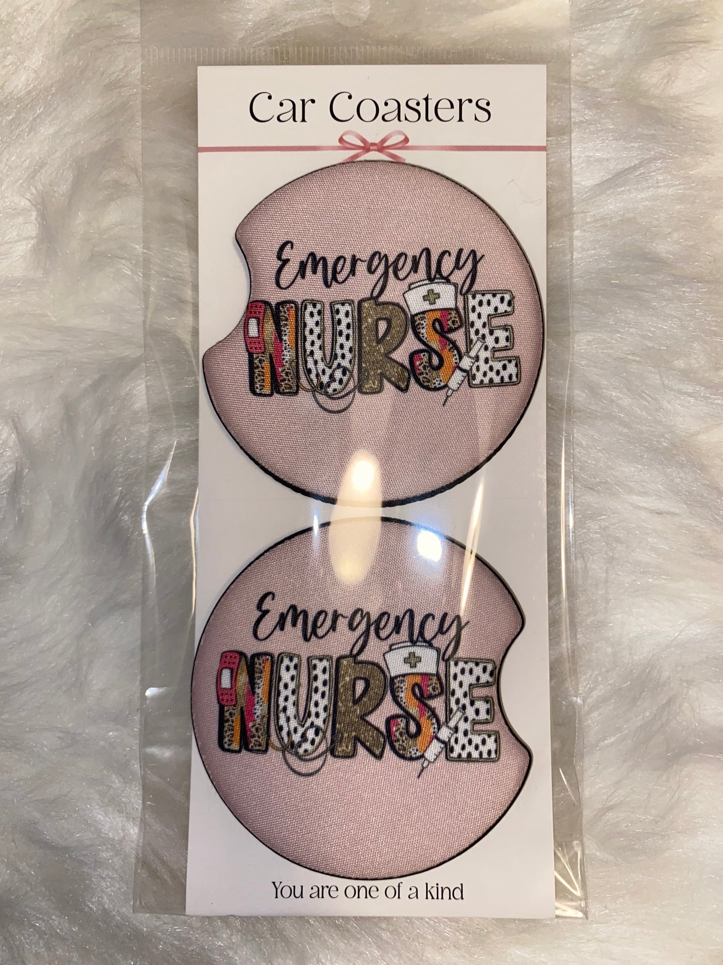 Emergency Nurse Print Car Coaster Set
