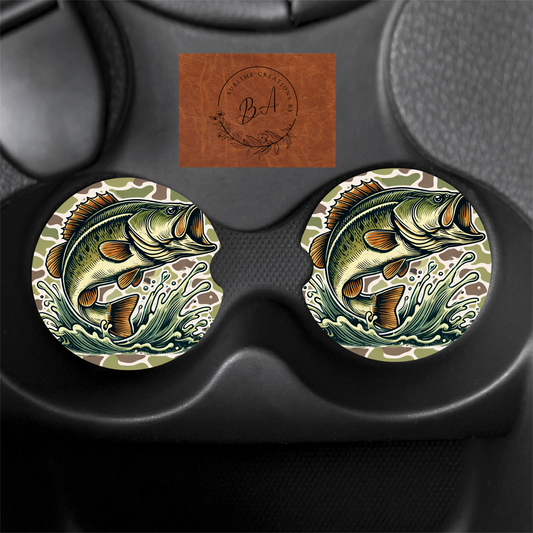 Fishing Camo Seamless Car Coaster Set