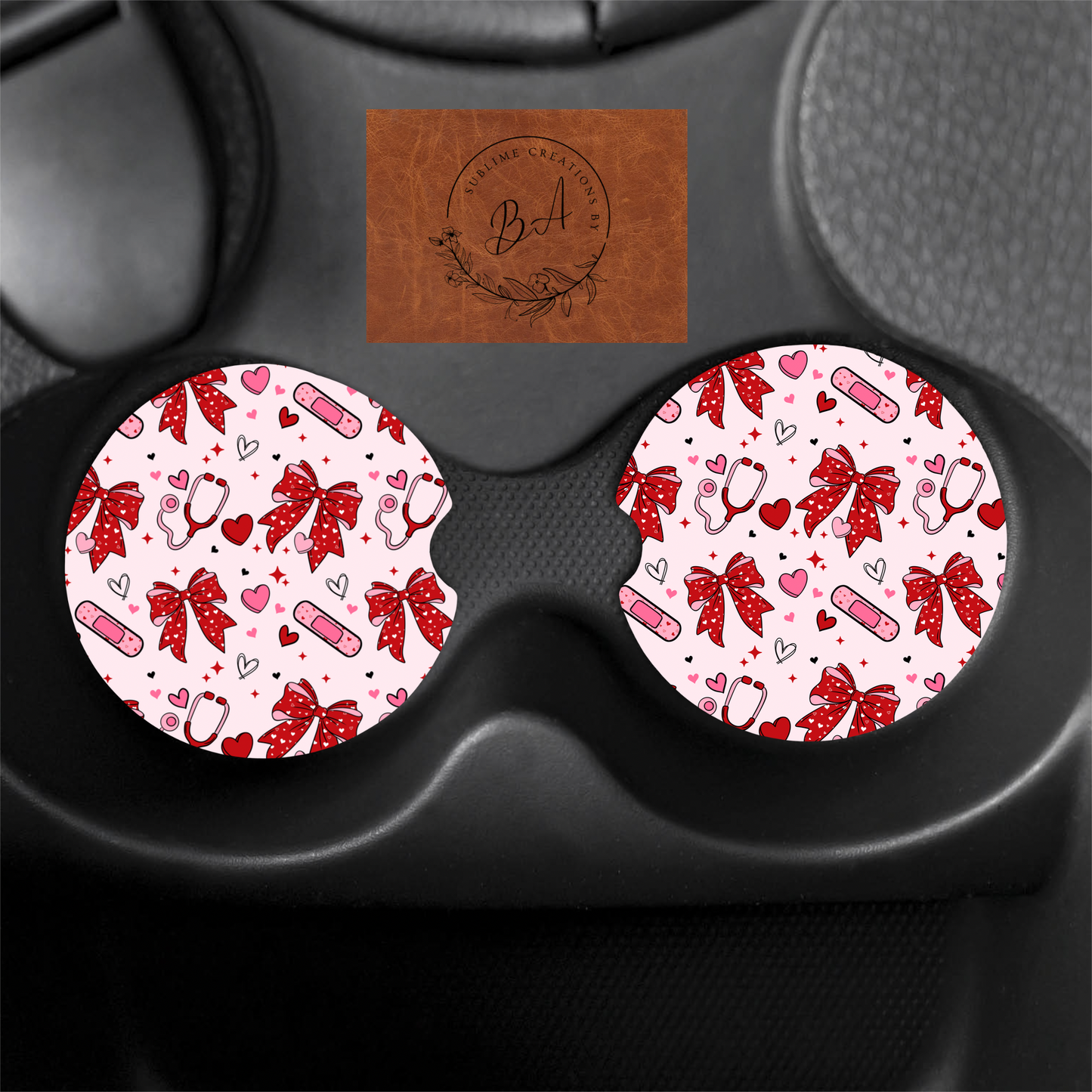 Healing Sweethearts Print Car Coaster Set