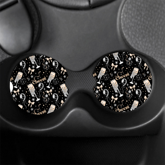 Cheers New Years Print Car Coaster Set