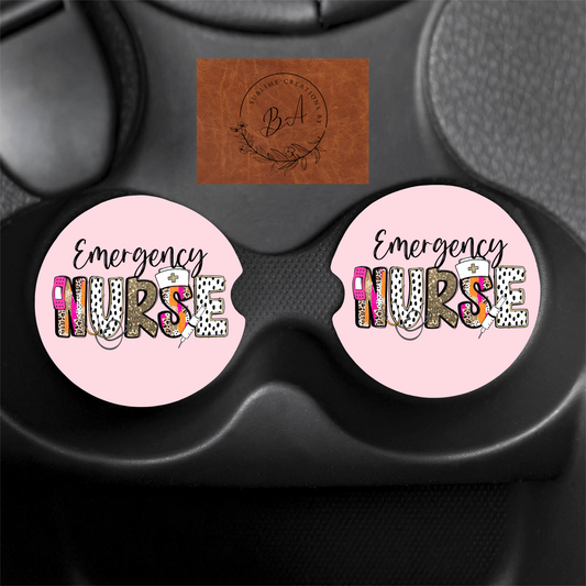 Emergency Nurse Print Car Coaster Set