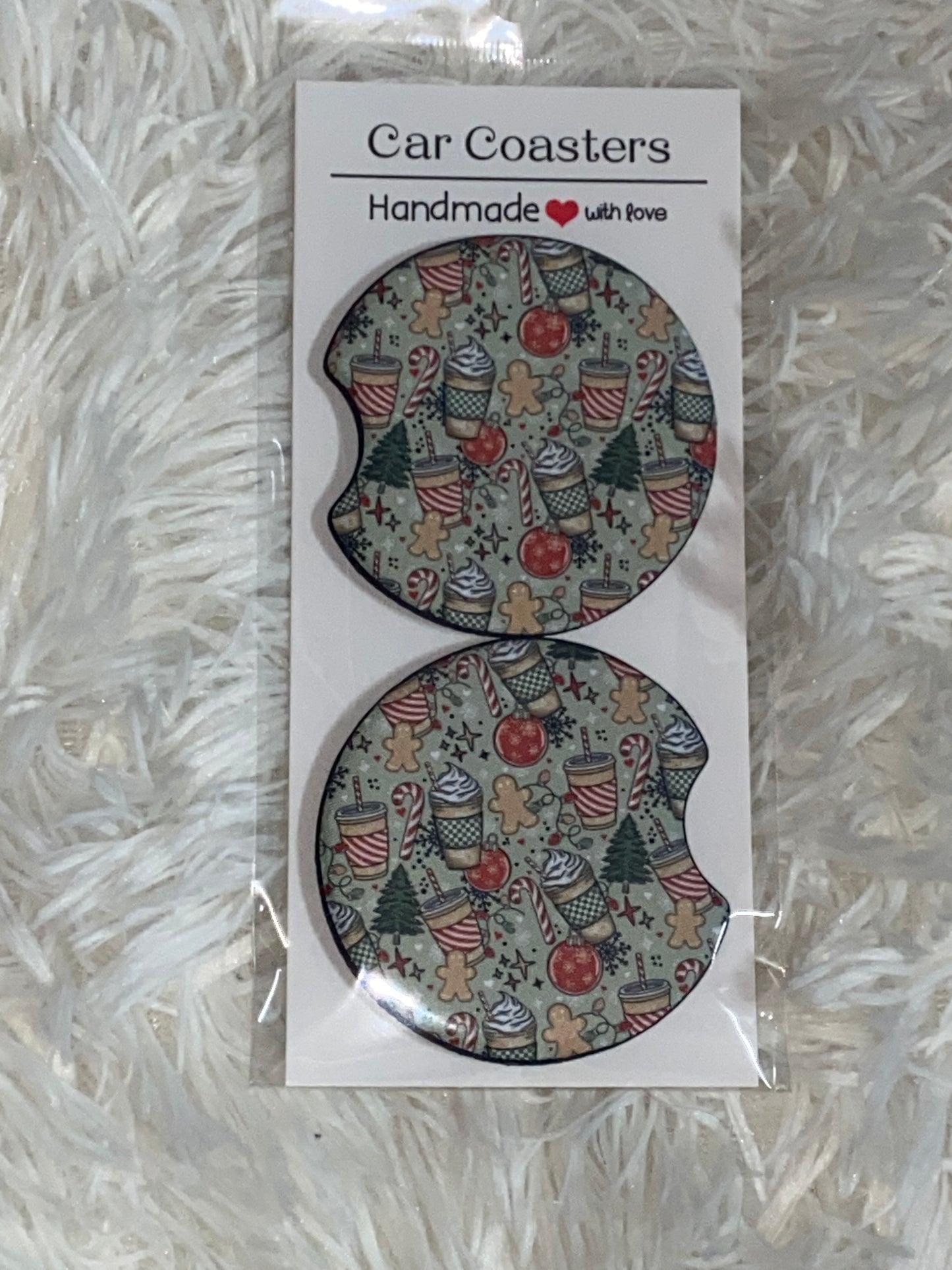 Christmas Coffee Print Car Coaster Set