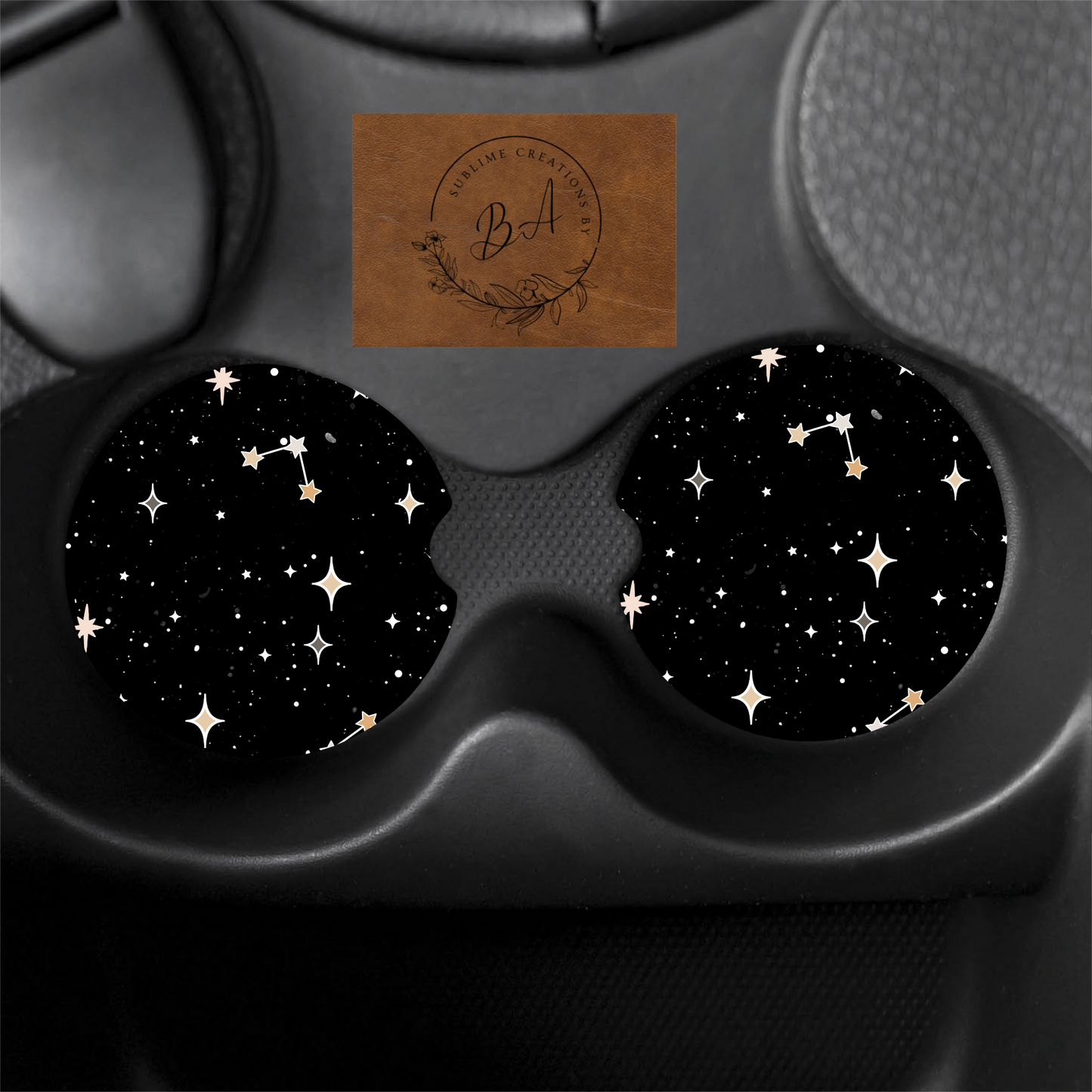 Sun Moon Stars Print Car Coaster Set