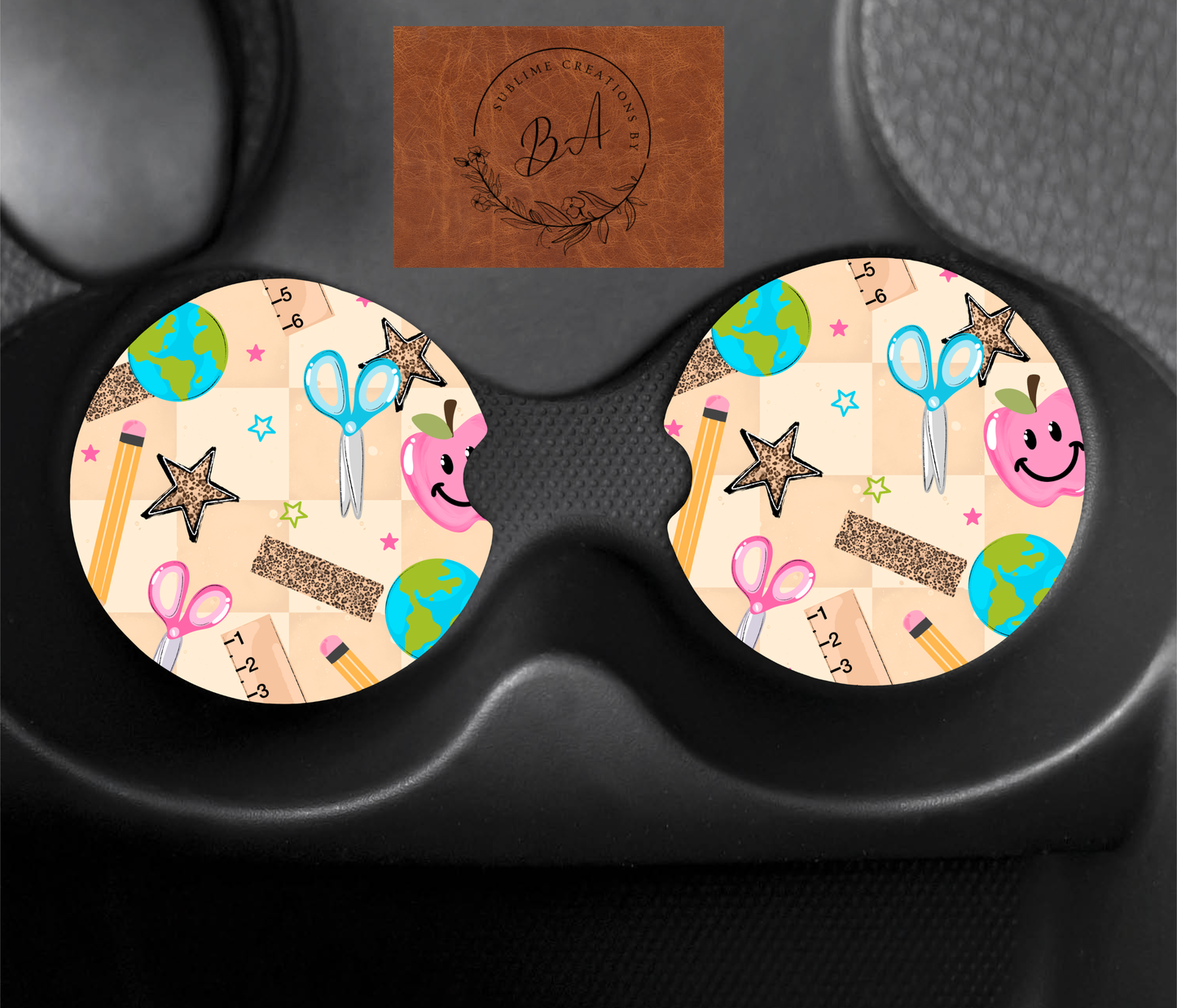 Leopard School Car Coaster Set