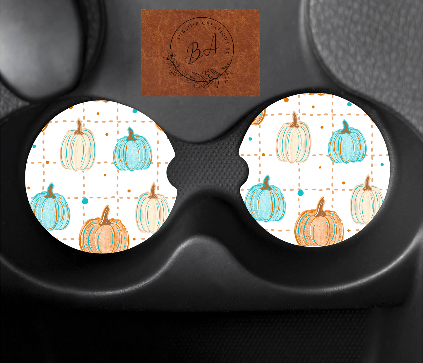 Orange and Blue Pumpkin Car Coaster Set