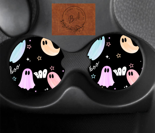 Pastel Ghost Checker Car Coaster Set