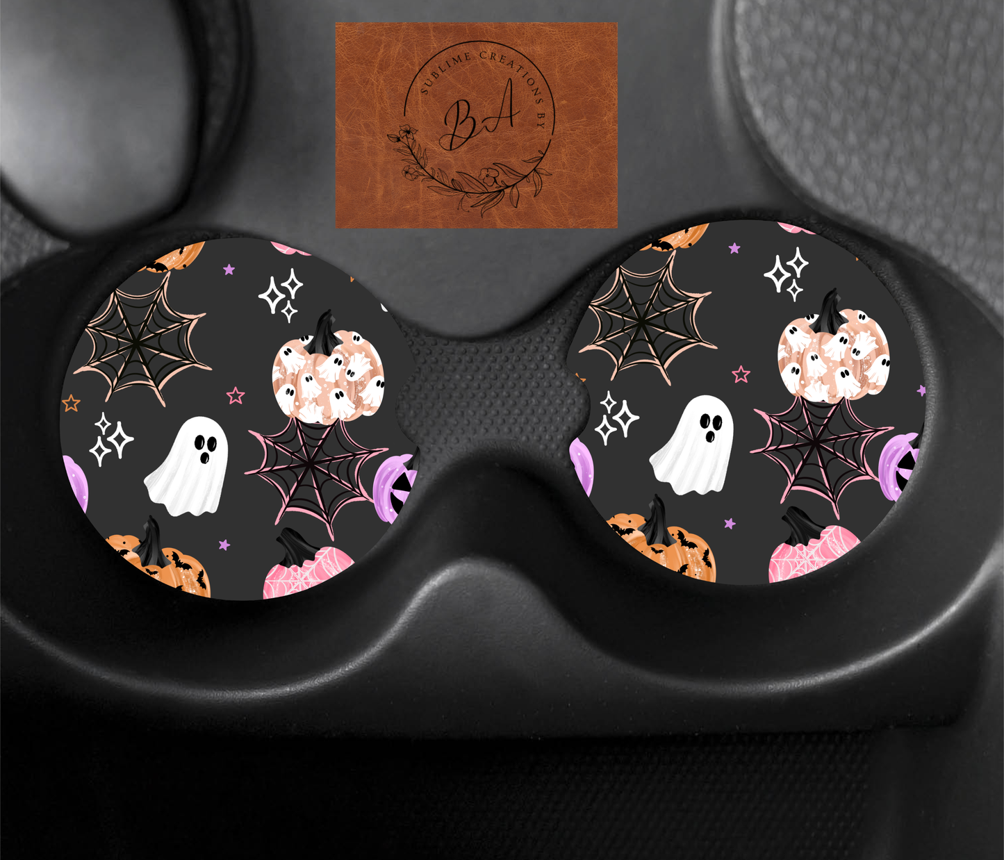 Patterned Pumpkins Car Coaster Set