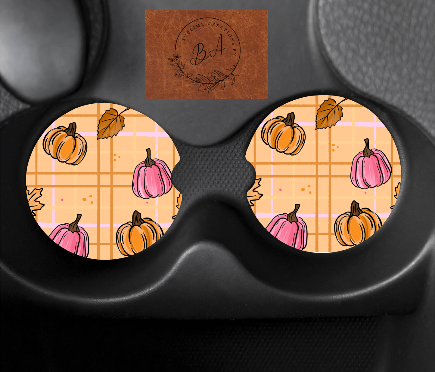 Pink Orange Pumpkin Seamless Car Coaster Set