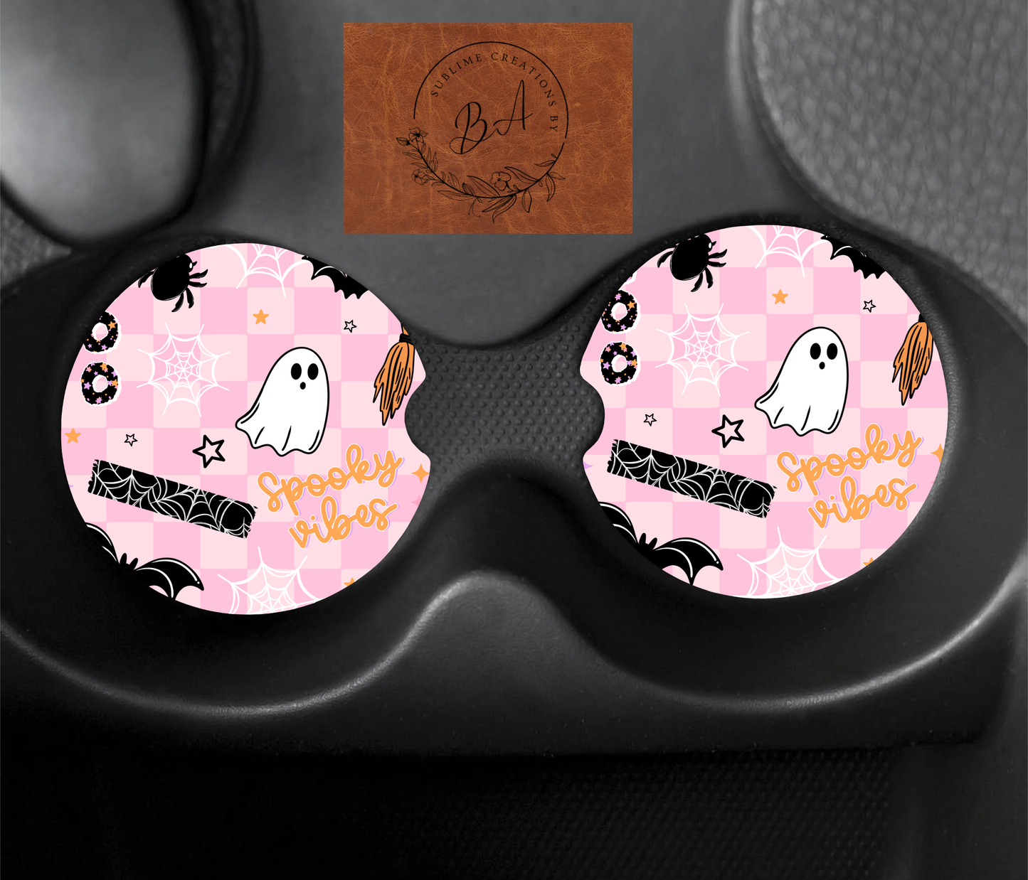 Spooky Vibe Stamps Seamless Print Car Coaster Set