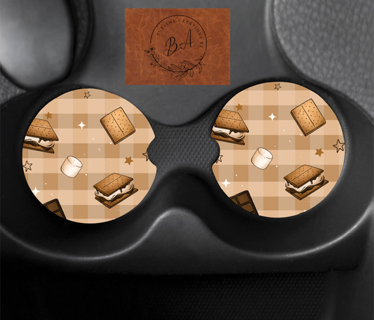 S'more Plaid Seamless Car Coaster Set