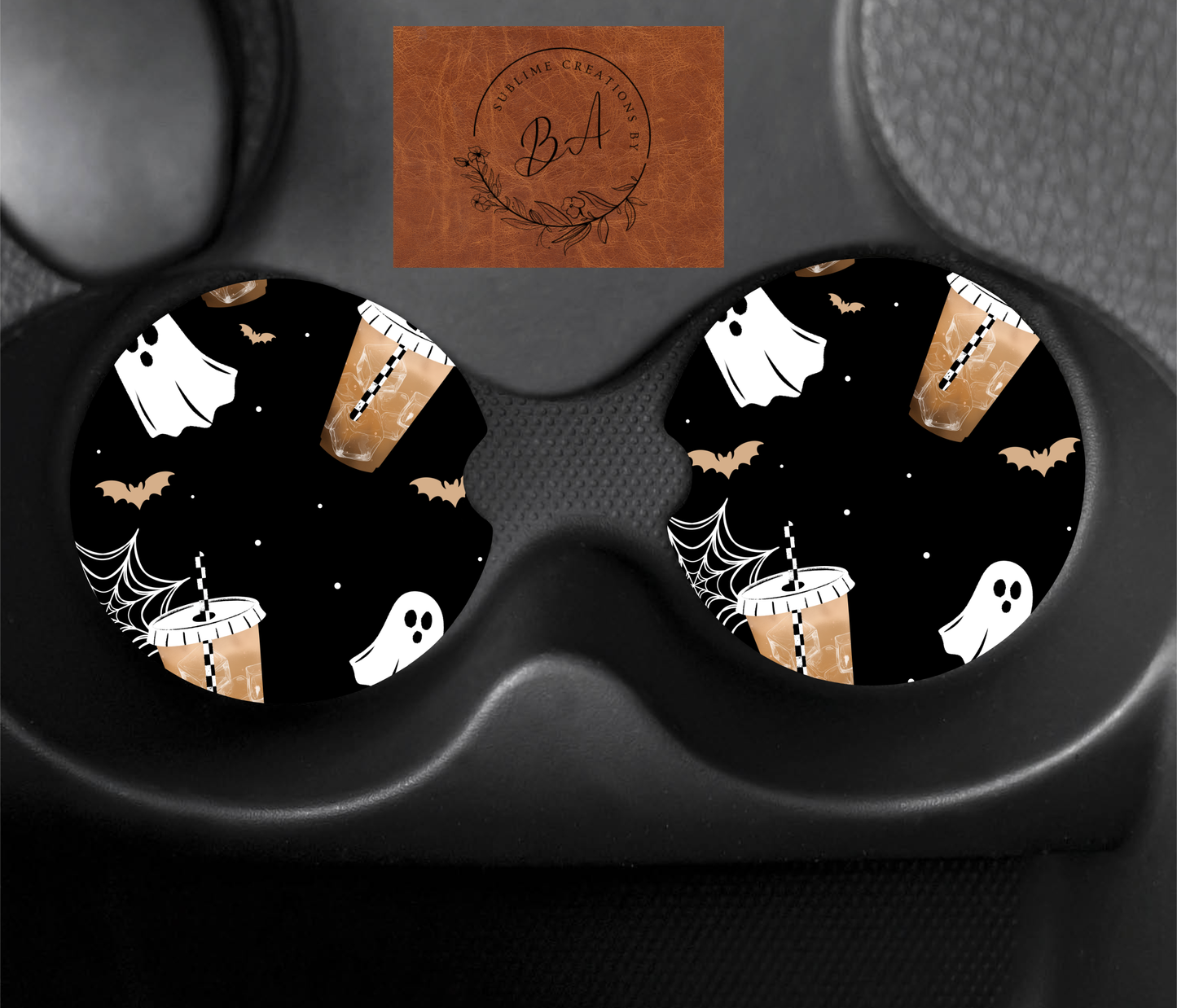 Spooky Iced Coffee Seamless Car Coaster Set