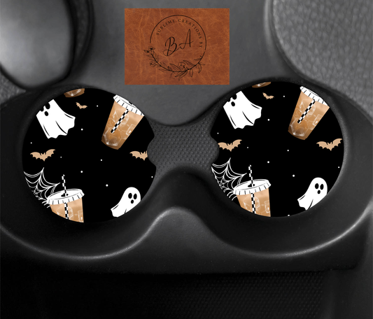Spooky Iced Coffee Seamless Car Coaster Set