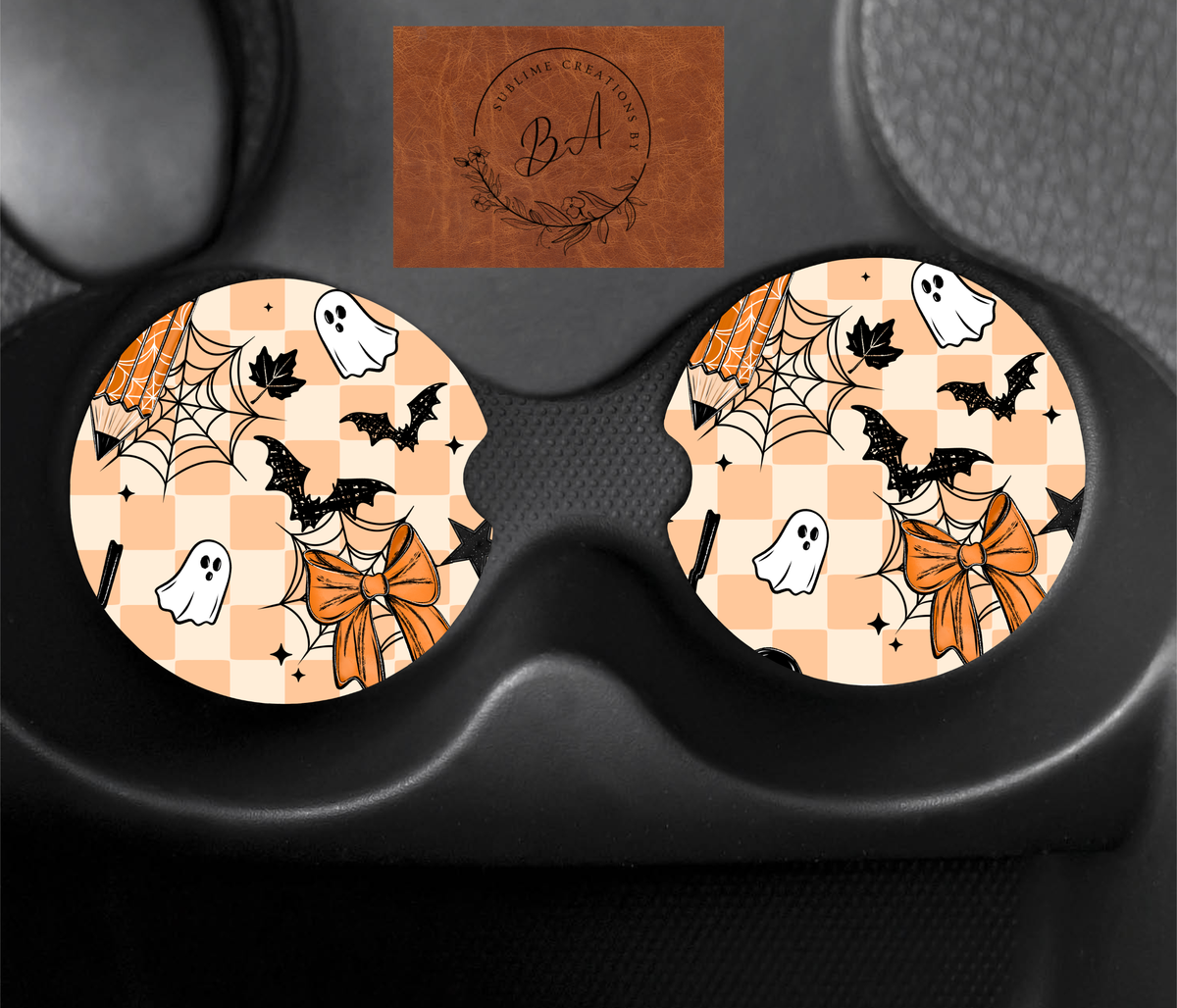 Spooky Pencil Seamless Car Coaster Set