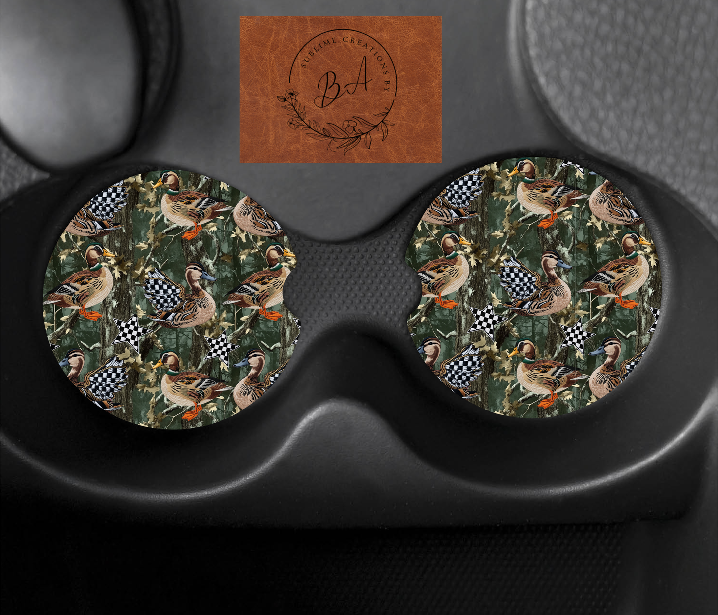 Checkered Camo Mallards Car Coaster Sets