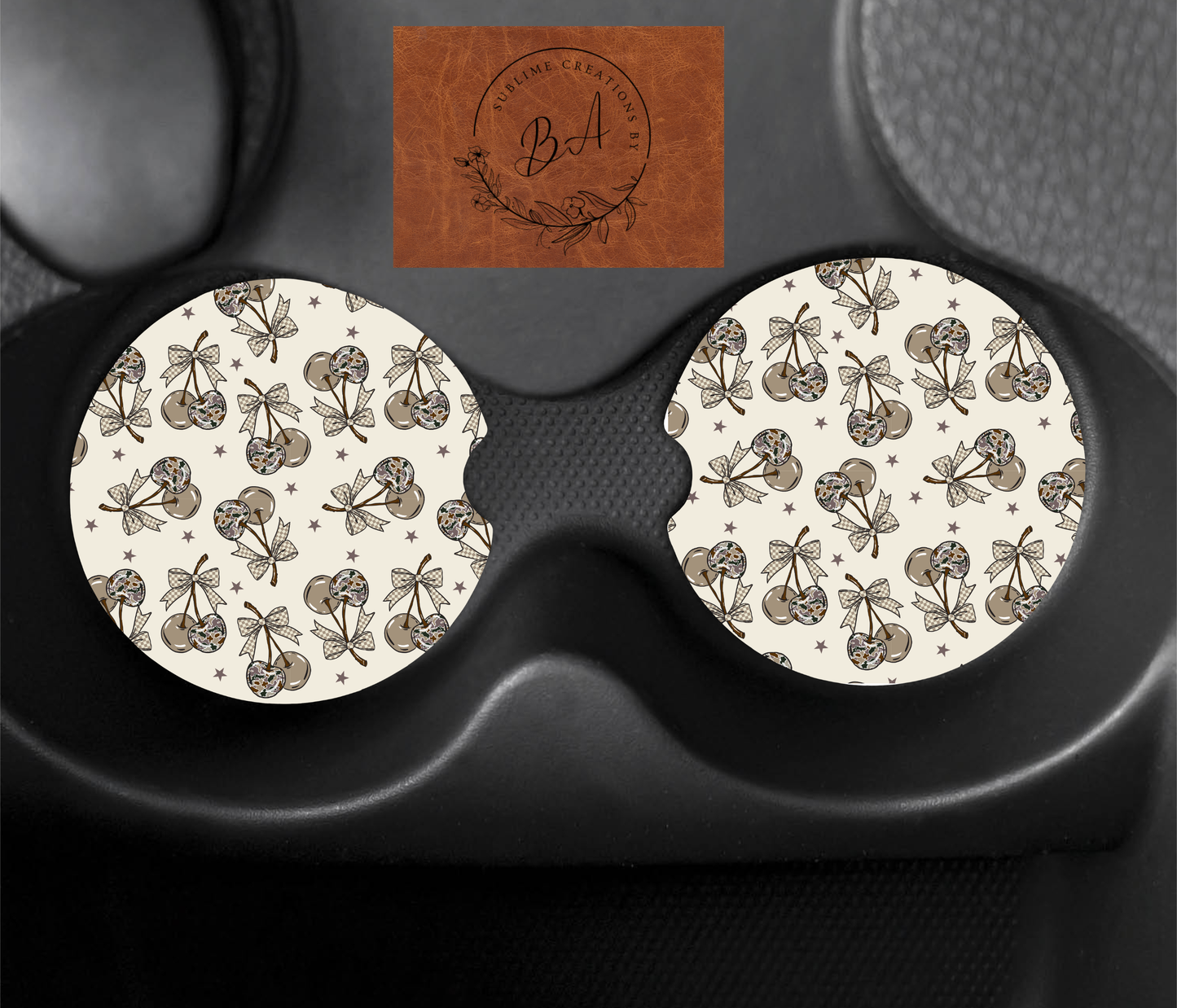 Cherry Camo Bow Seamless Car Coaster Sets