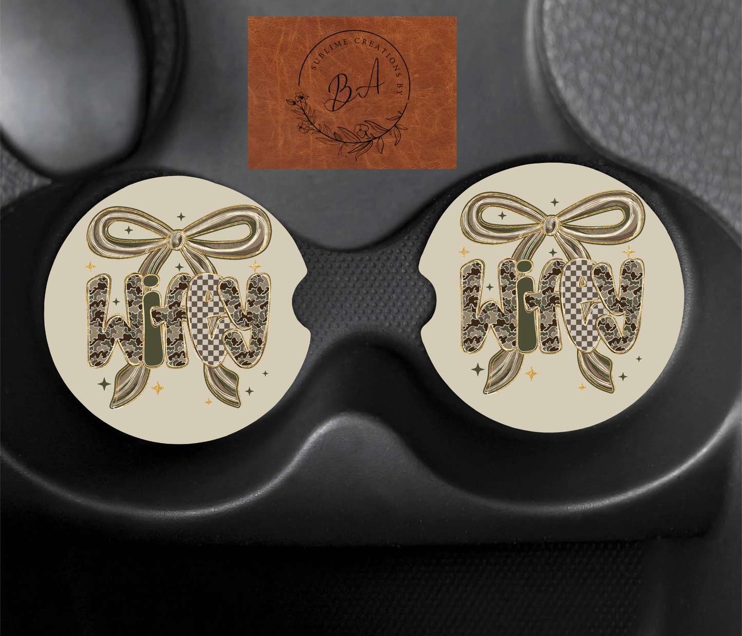 Coquette Hunting Wifey Camo Seamless Car Coaster Sets