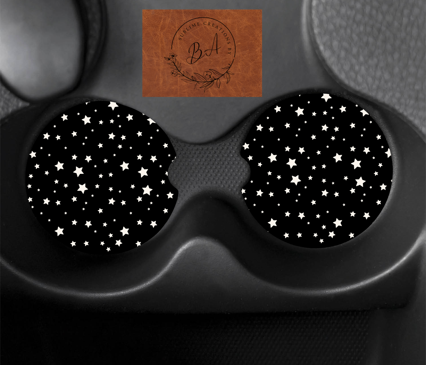 B&W Stars Car Coaster Set