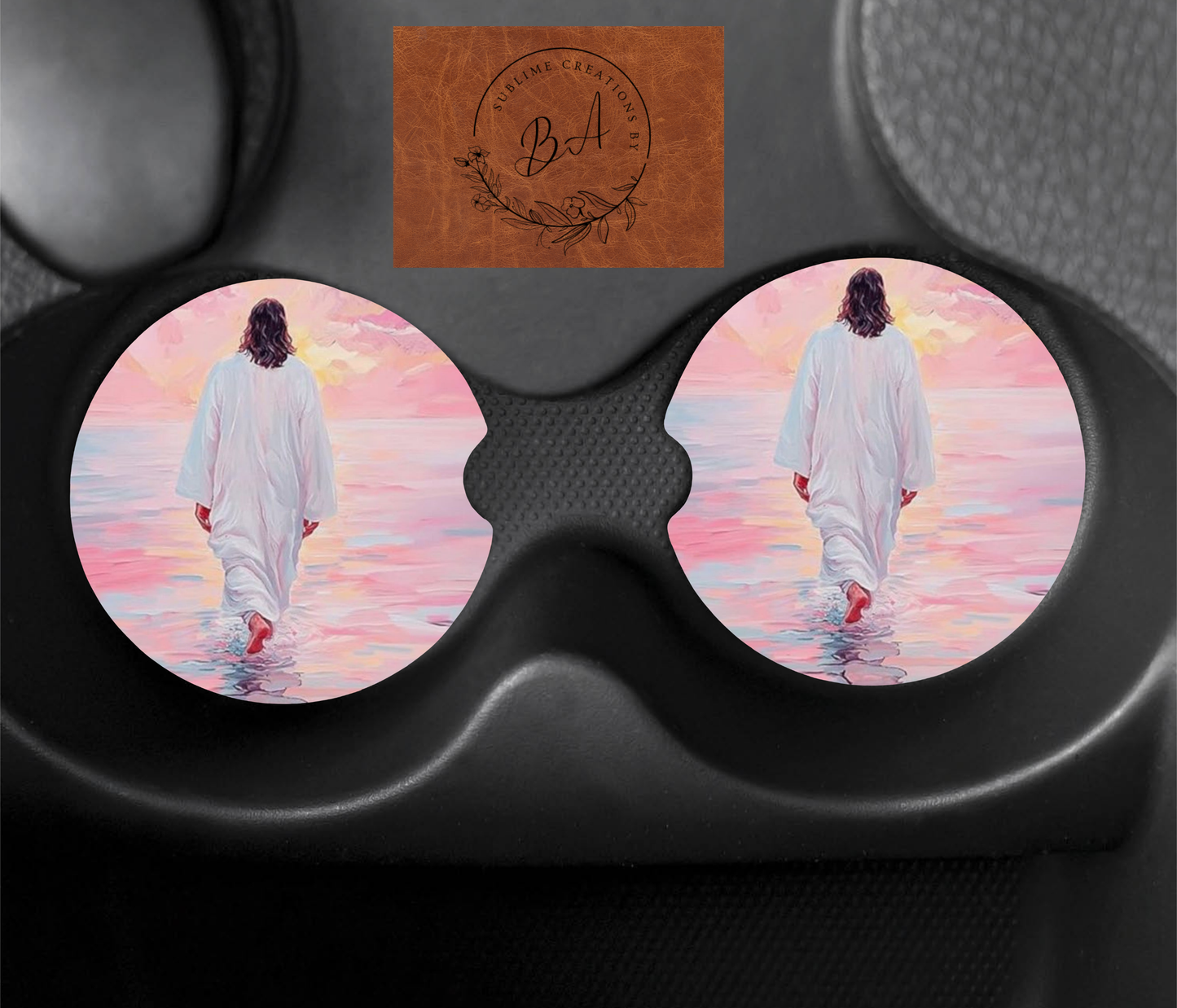 Jesus Walking on Water Seamless Car Coaster Sets