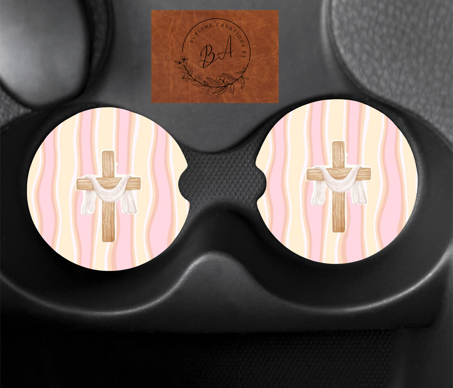 Wooden Cross Seamless Car Coaster Sets