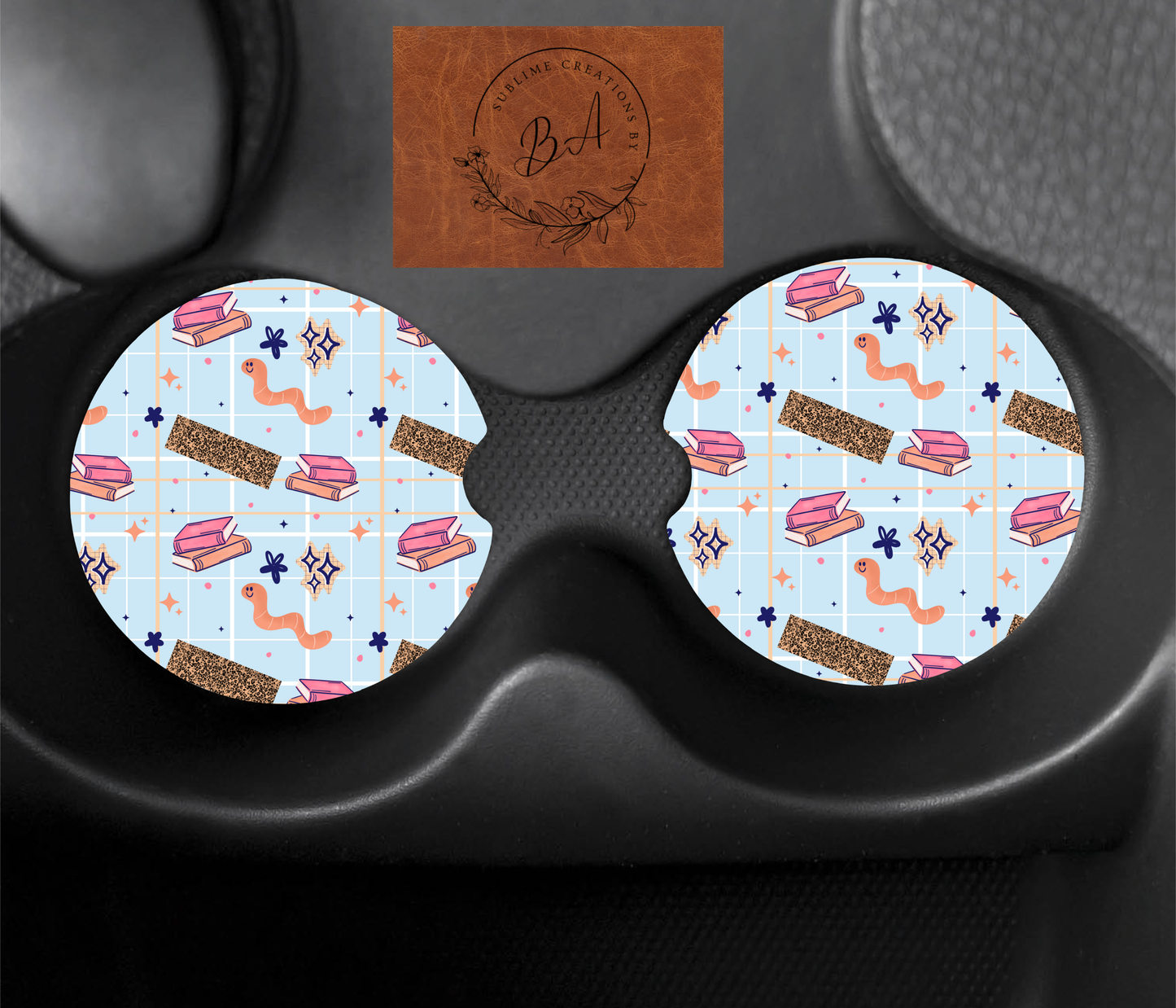 Book Worm Seamless Car Coaster Sets