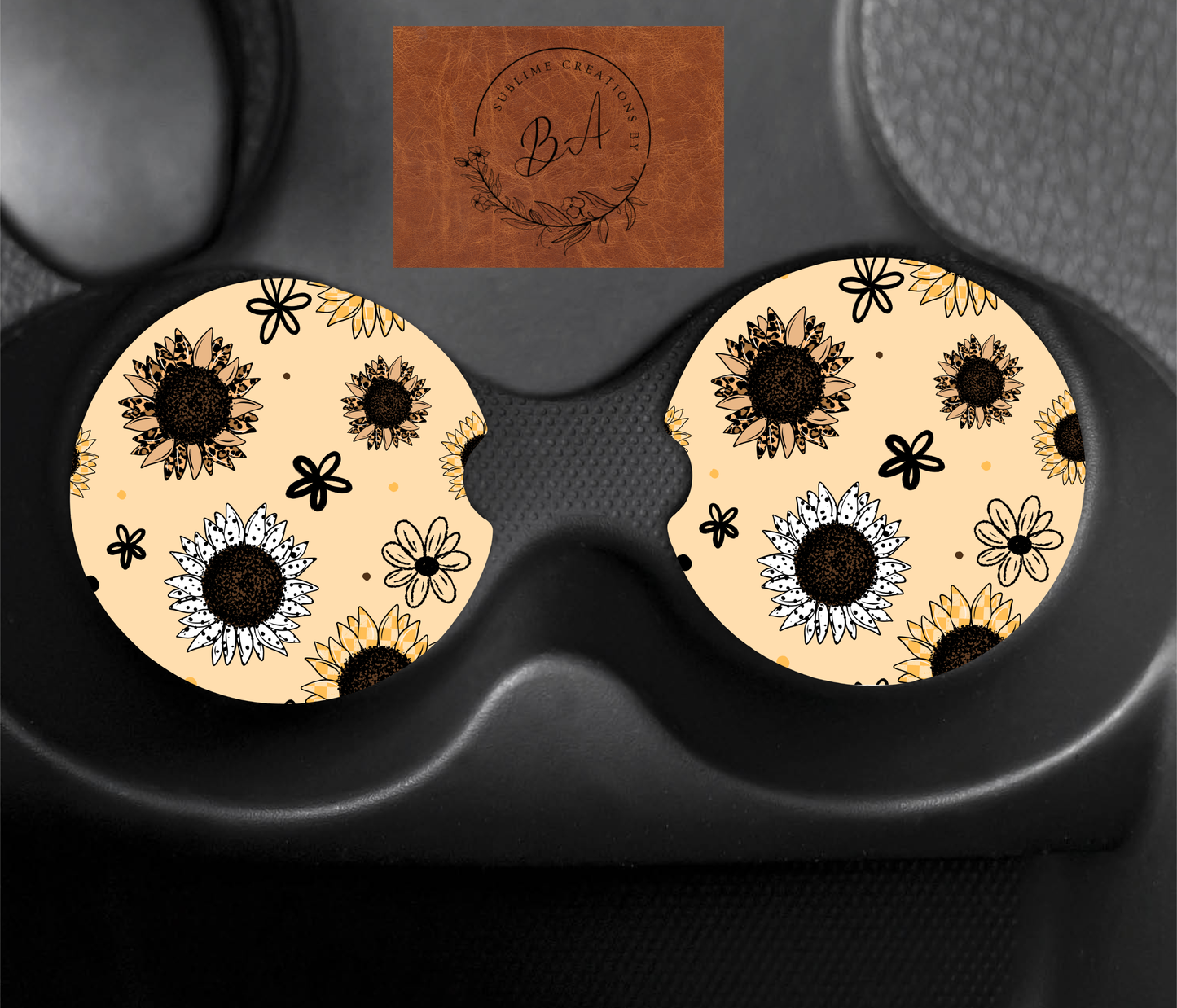 Patterned Sunflowers Seamless Car Coaster Sets