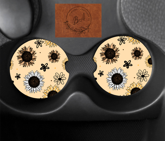 Patterned Sunflowers Seamless Car Coaster Sets
