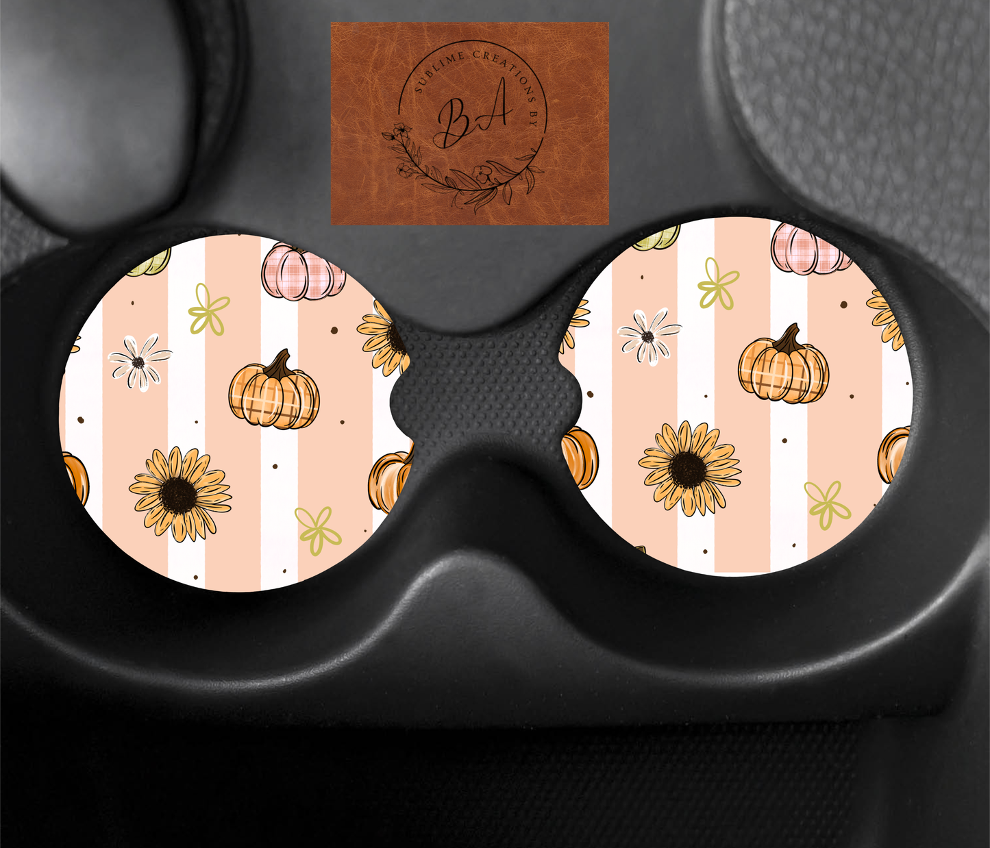 Pumpkin Patch Stripe Seamless Car Coaster Sets