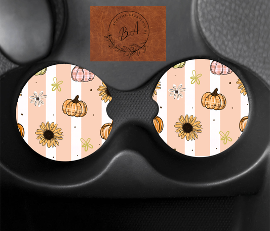 Pumpkin Patch Stripe Seamless Car Coaster Sets