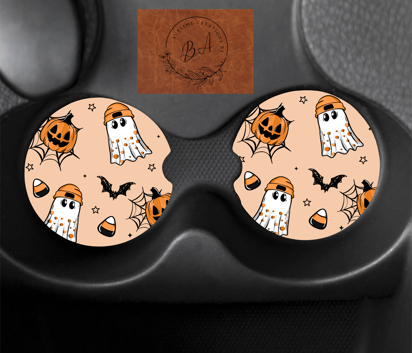 Candy Corn Beanie Ghost Seamless Car Coaster Sets