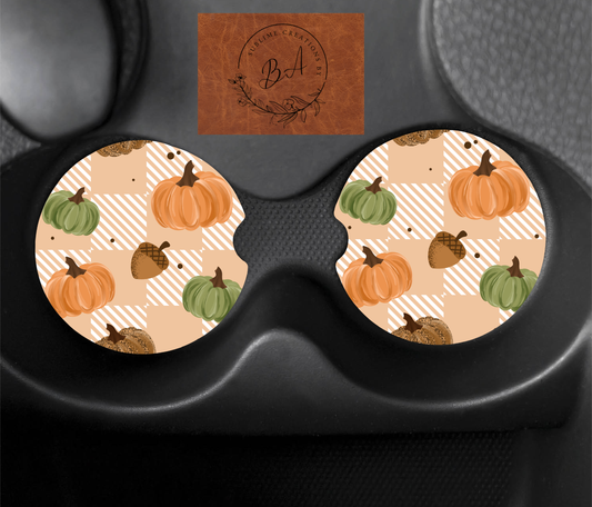 Checker Pumpkin Seamless Car Coaster Sets