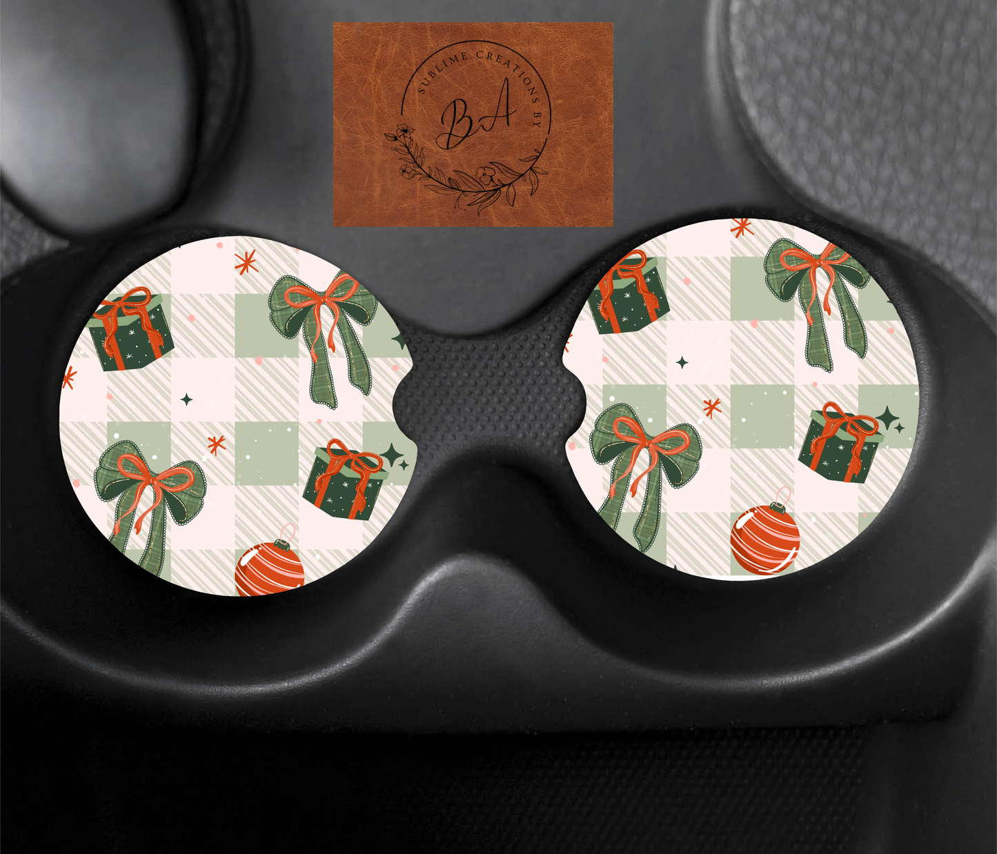 Christmas Bows Seamless Car Coaster Sets