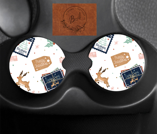 Christmas Postage Seamless Car Coaster Sets
