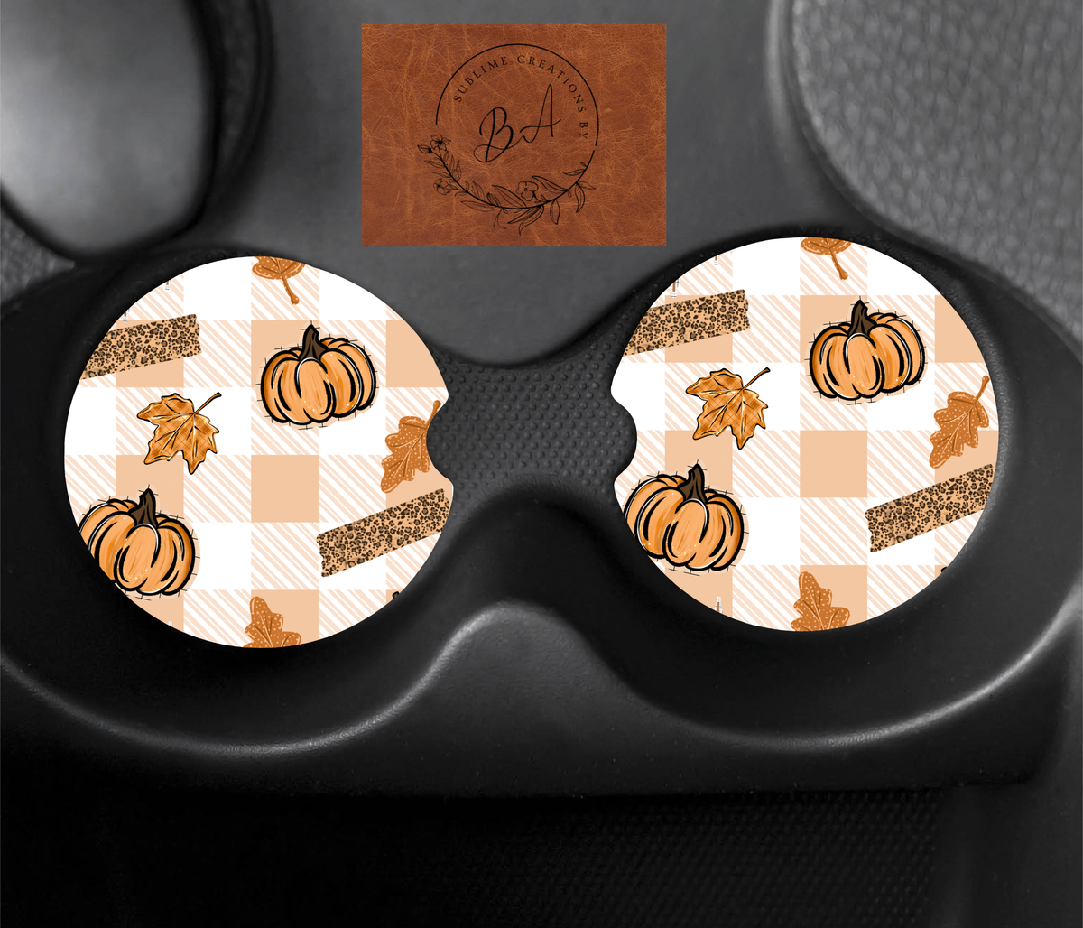 Fall Plaid Striped Seamless Car Coaster Sets