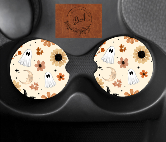 Ghostie Florals Seamless Car Coaster Sets