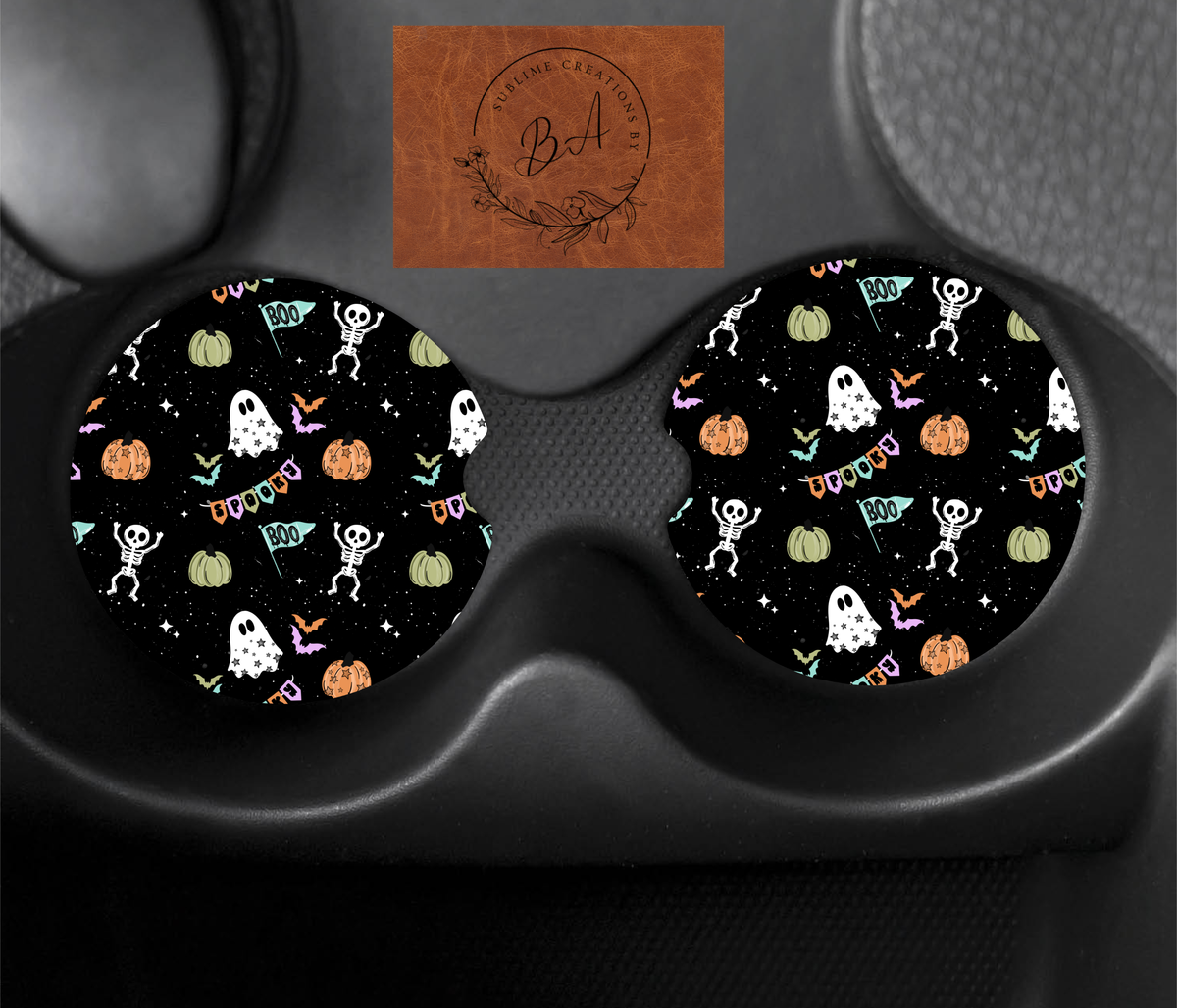 Halloween Lifts My Spirits Seamless Car Coaster Sets