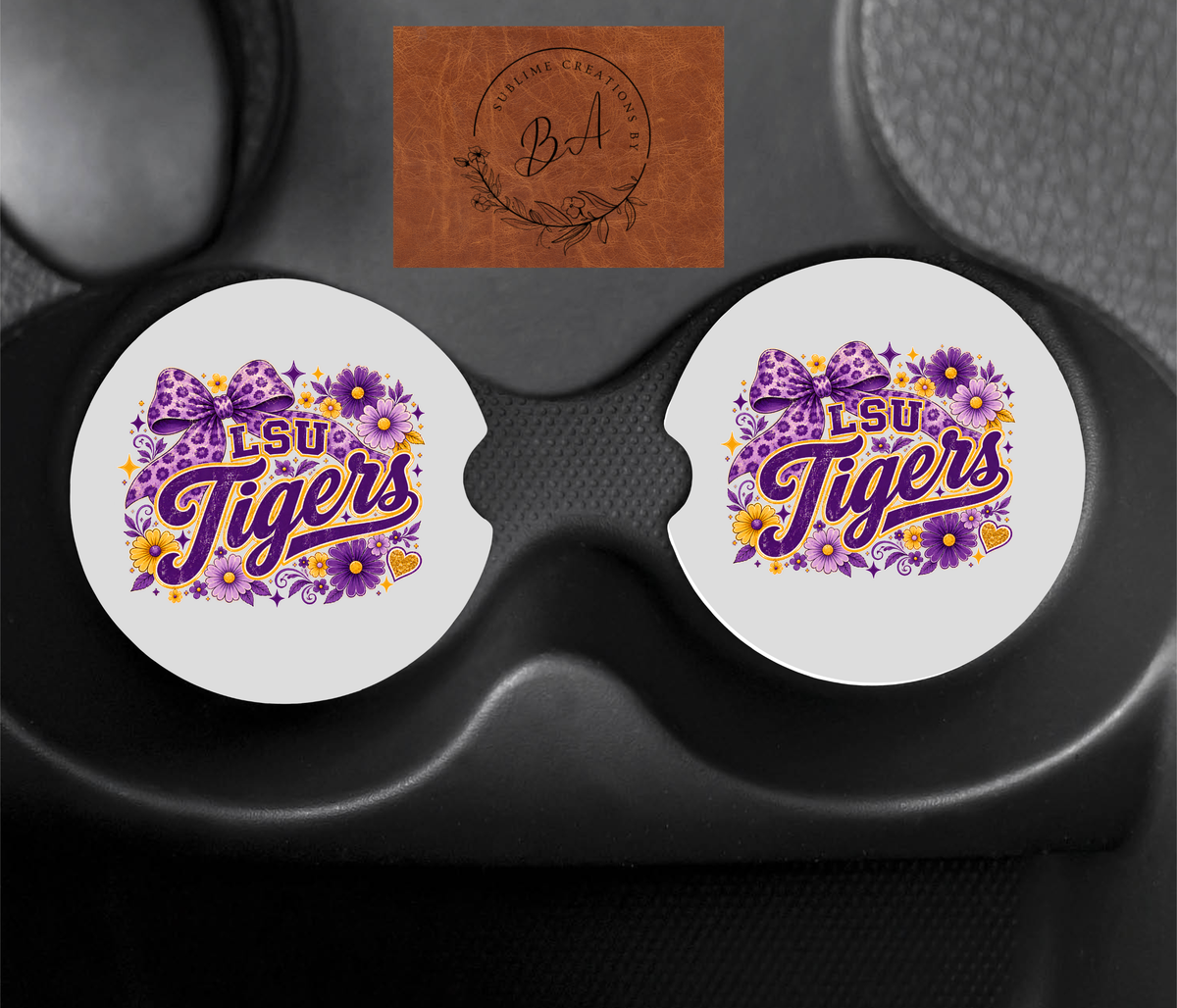 LSU Tigers Print Car Coaster Set