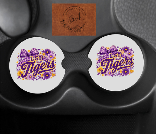 LSU Tigers Print Car Coaster Set
