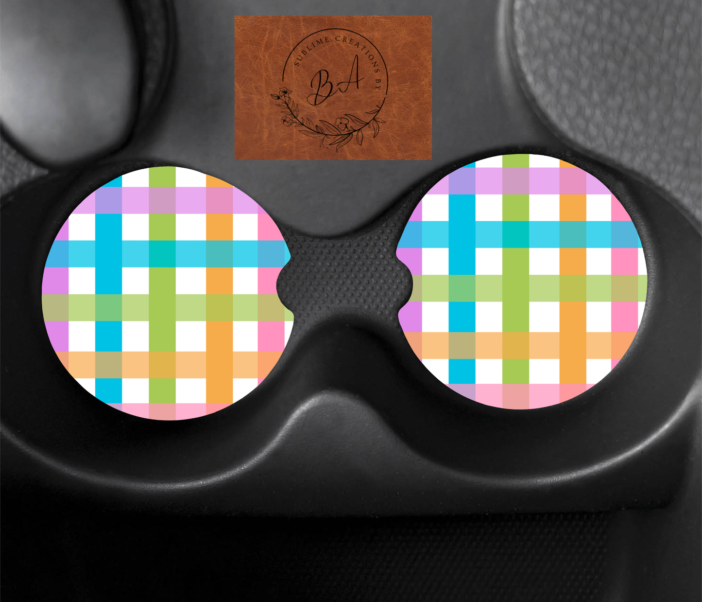 Colorful Plaid Car Coaster Set