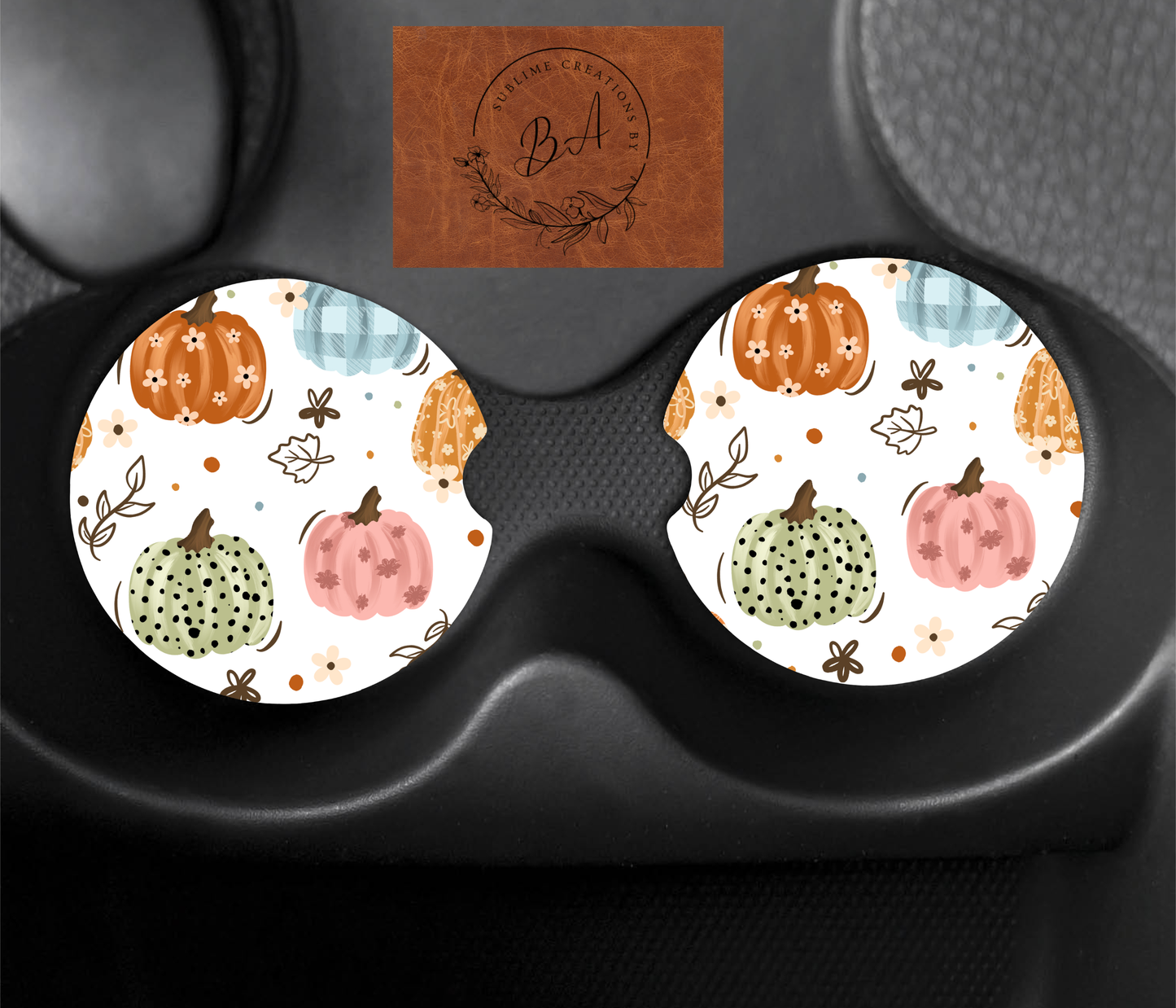 Fall Pumpkins Car Coaster Set