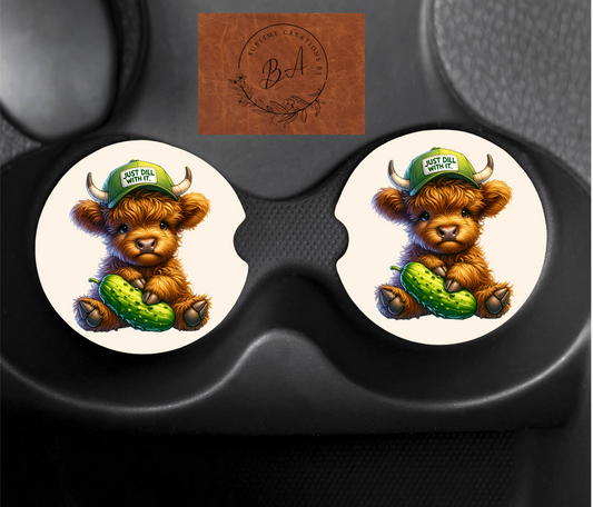 Just Dill With It Hyland Cow Car Coaster Sets