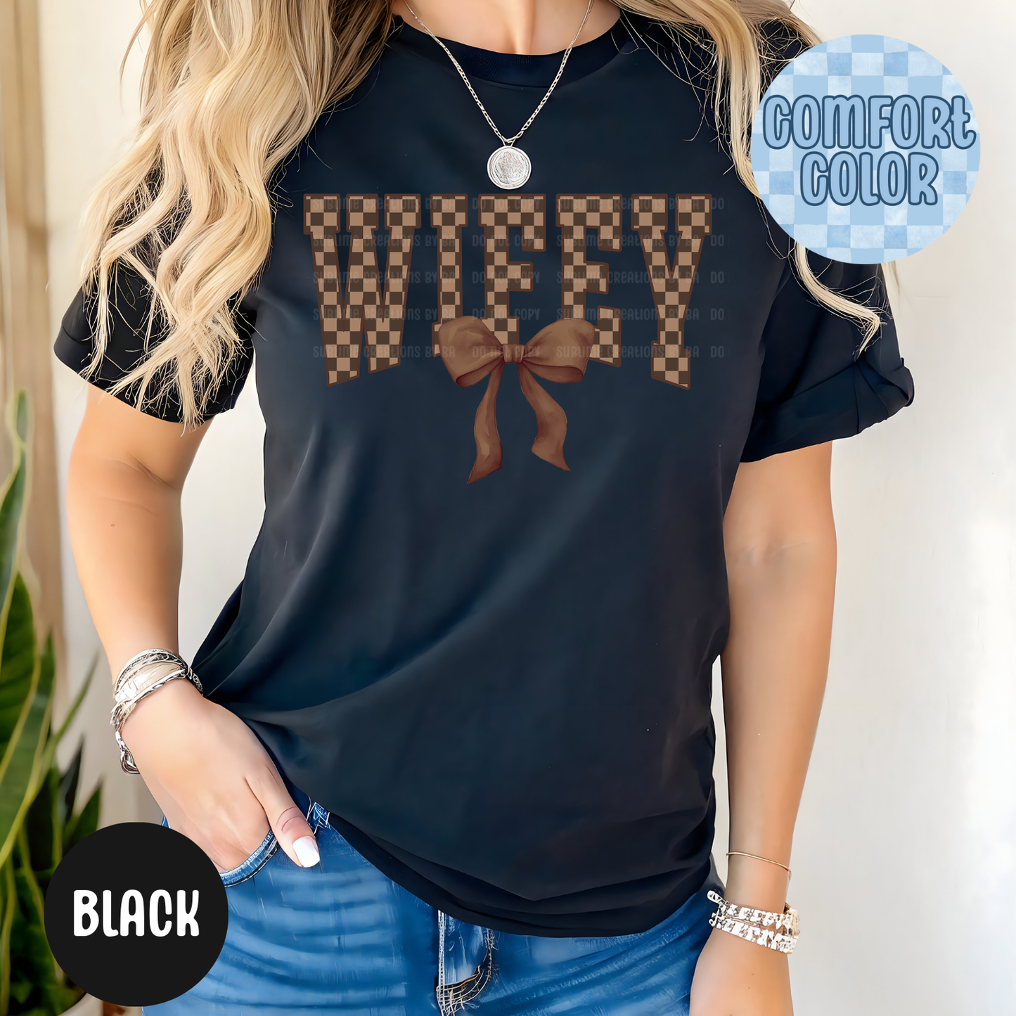 Wifey Brown Checker With Bow Apparel