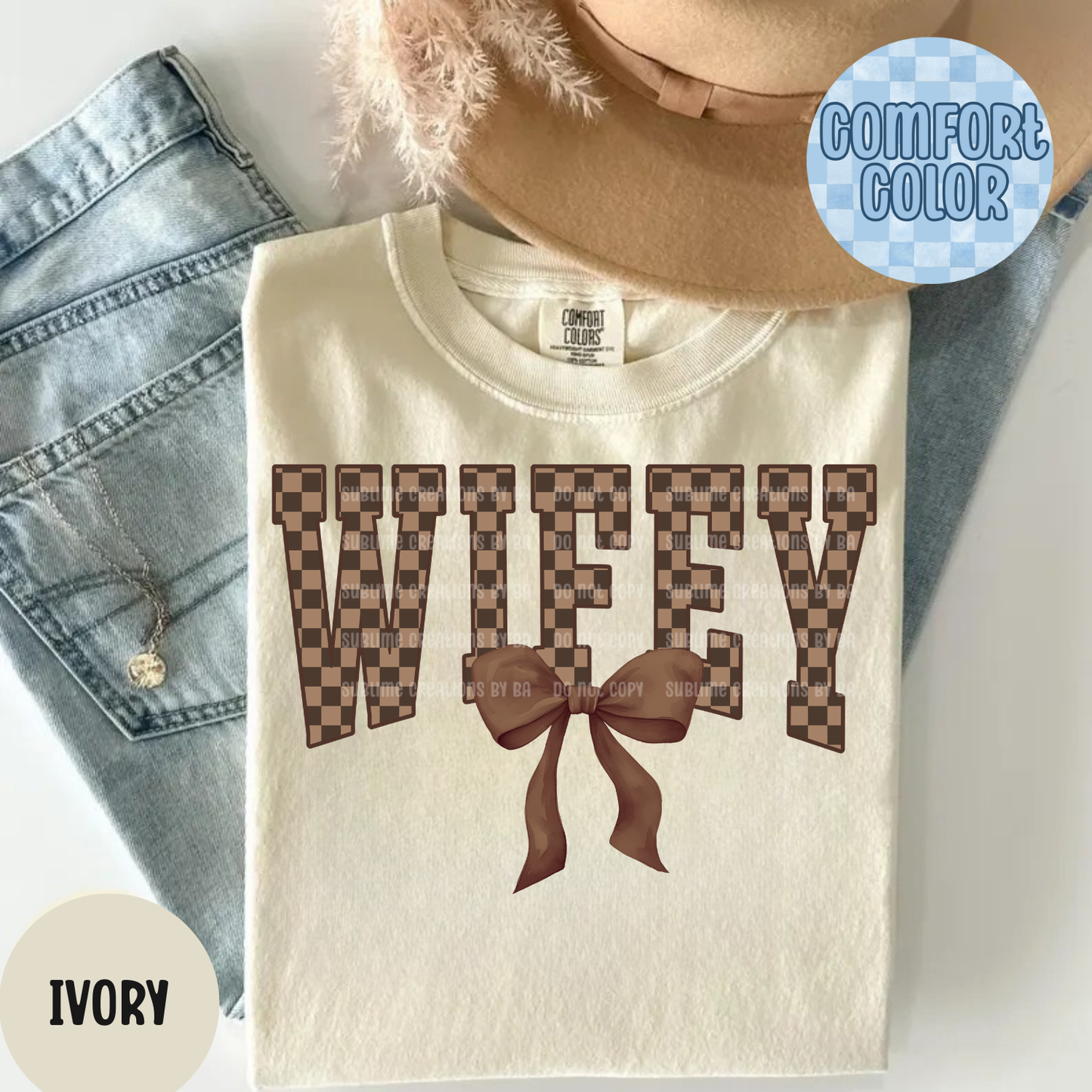 Wifey Brown Checker With Bow Apparel