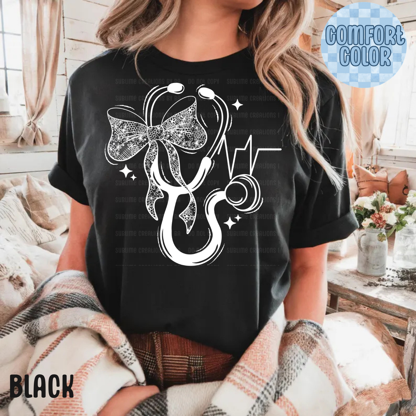 Nurse and Bow Stethoscope Single Apparel