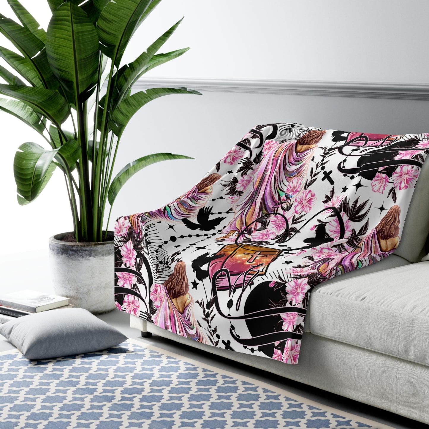 Risen Faith Sherpa, Velveteen Plush Blanket