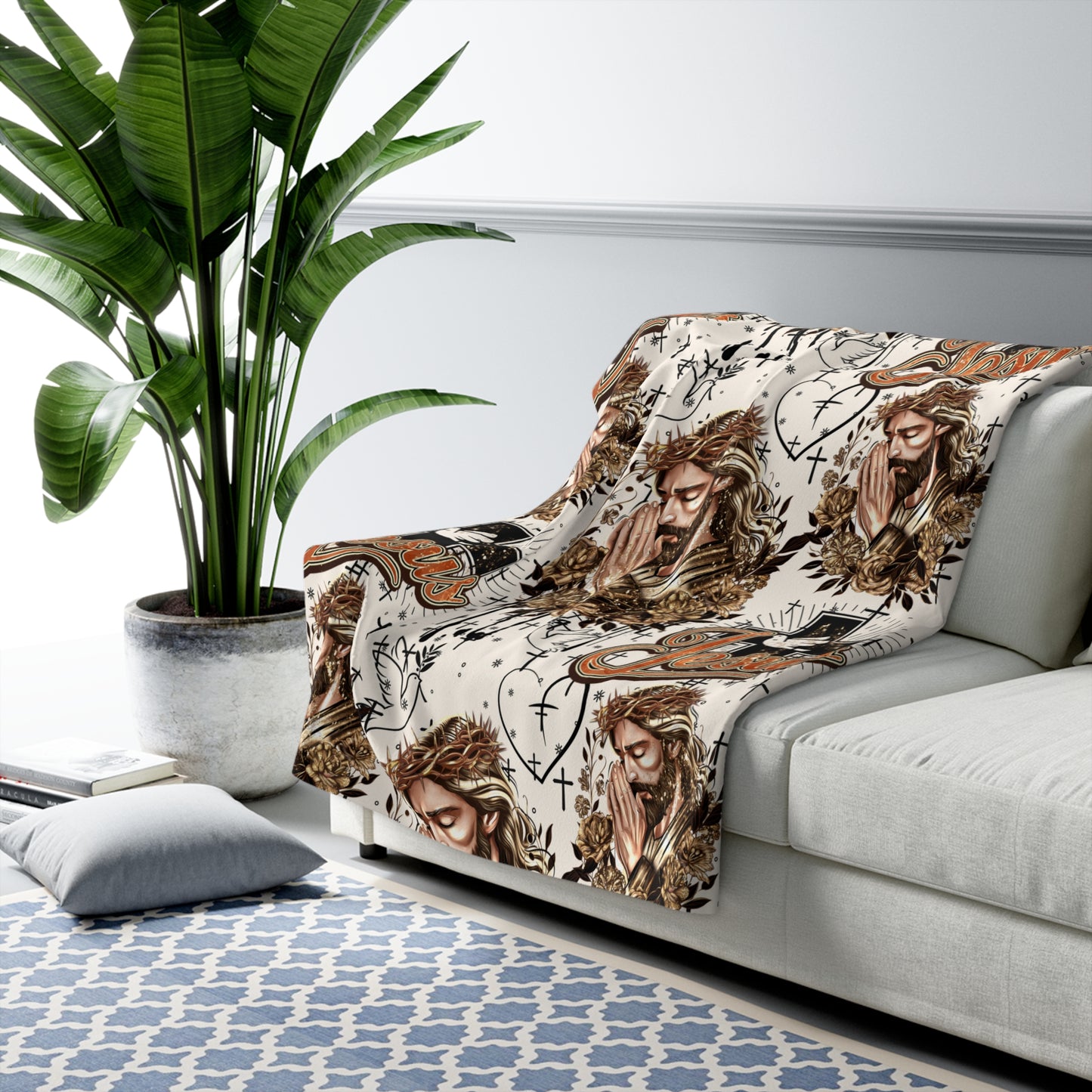 Praying Faith Sherpa, Velveteen Plush Blanket