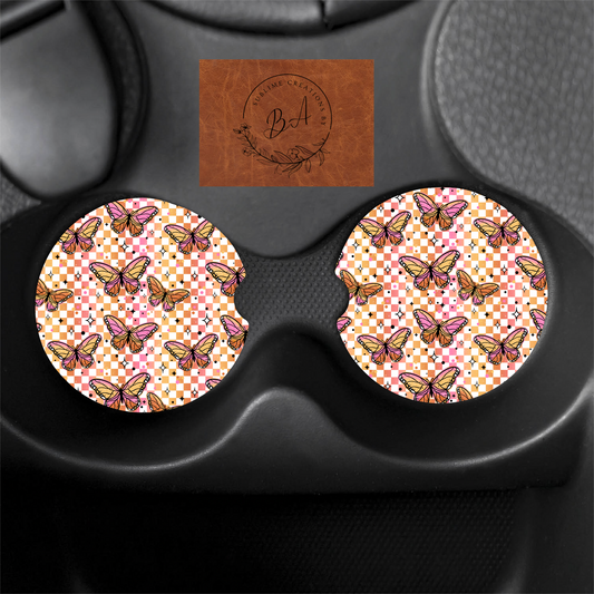 Anti Social Butterfly Print Car Coaster Set