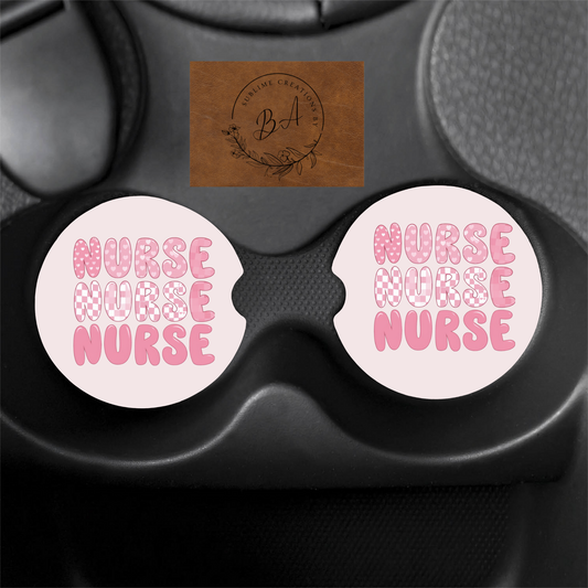 Valentine Nurse Print Car Coaster Set