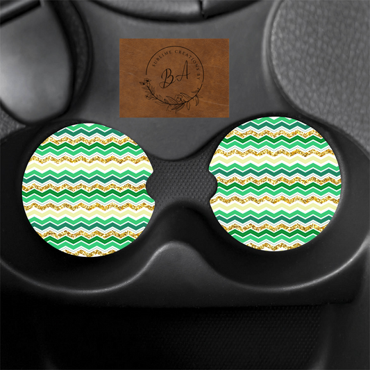 St Patty Squiggle Print Car Coaster Set
